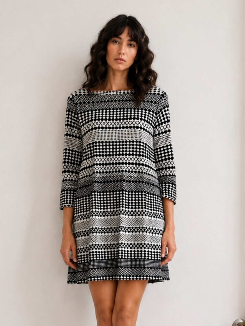 Jockey Black & White Geometric Print Jersey Knit Mini Dress | Stretch - Picture 4 of 10